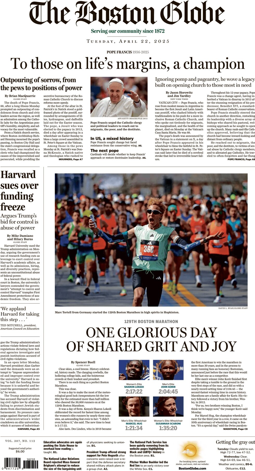 The Boston Globe - Cover - 04/22/2025