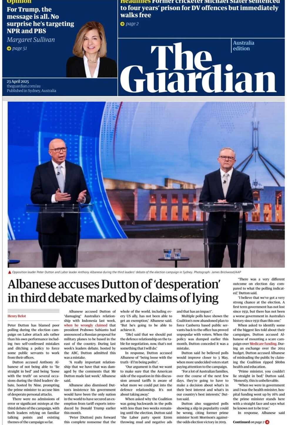 The Guardian Australia - Front Page - 04/23/2025