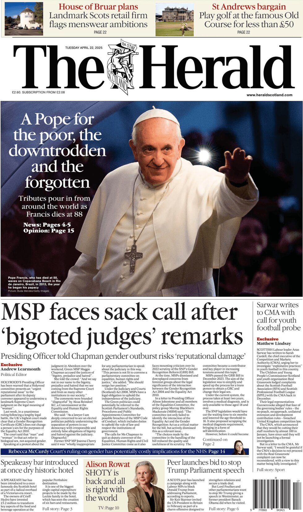 The Herald (Scotland) - Front Page - 04/22/2025