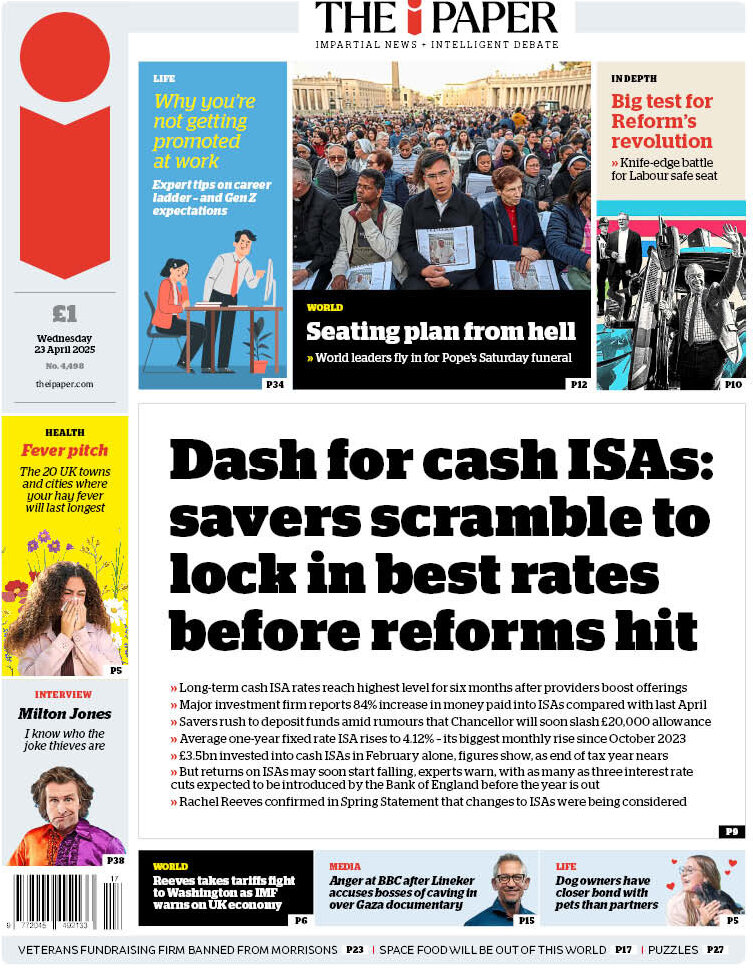 The i Newspaper - Front Page - 04/23/2025
