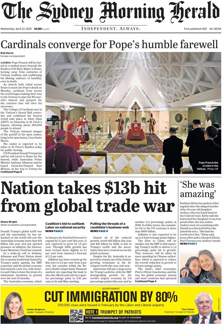 The Sydney Morning Herald - Front Page - 04/23/2025