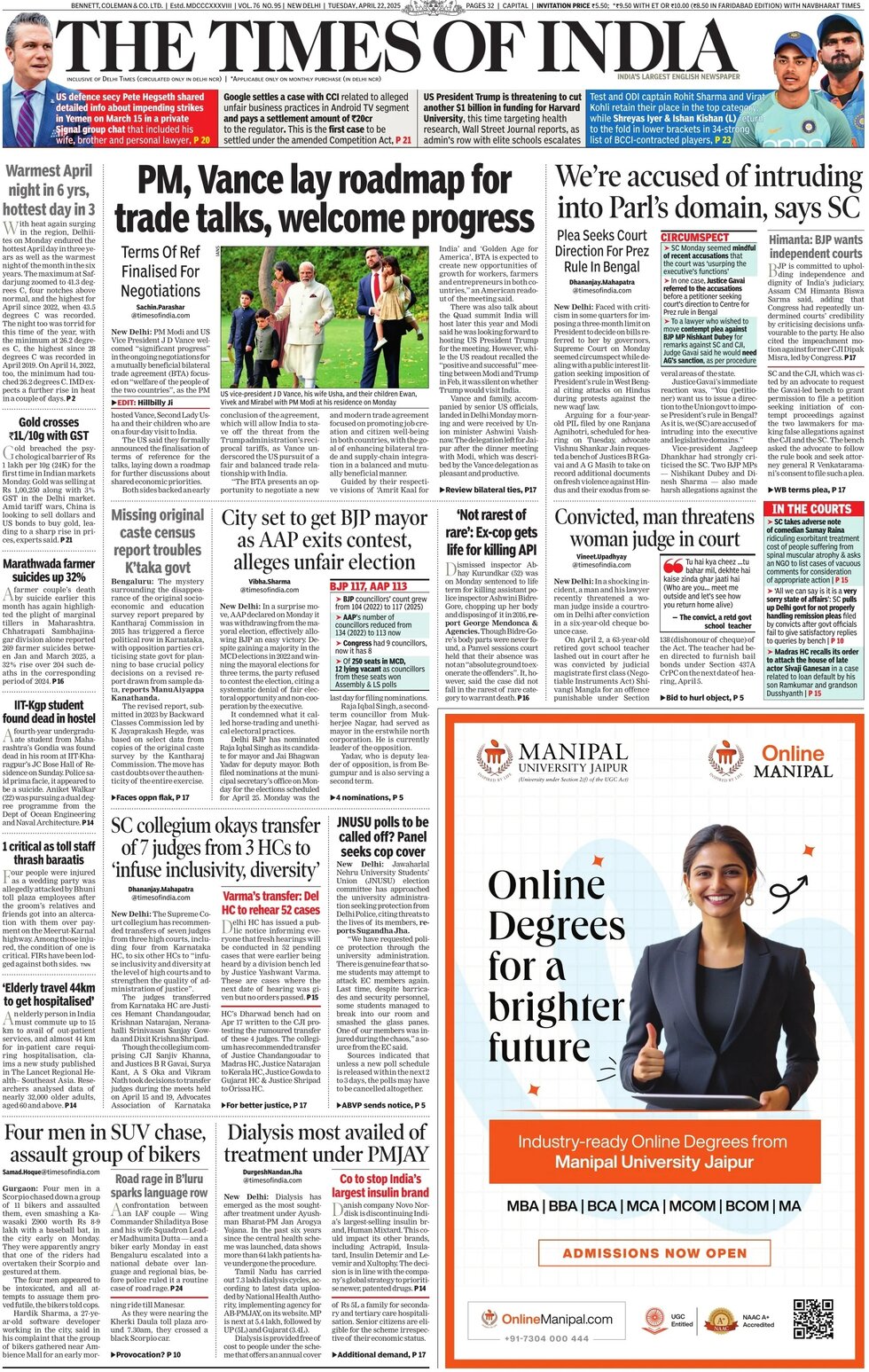The Times of India - Front Page - 04/22/2025