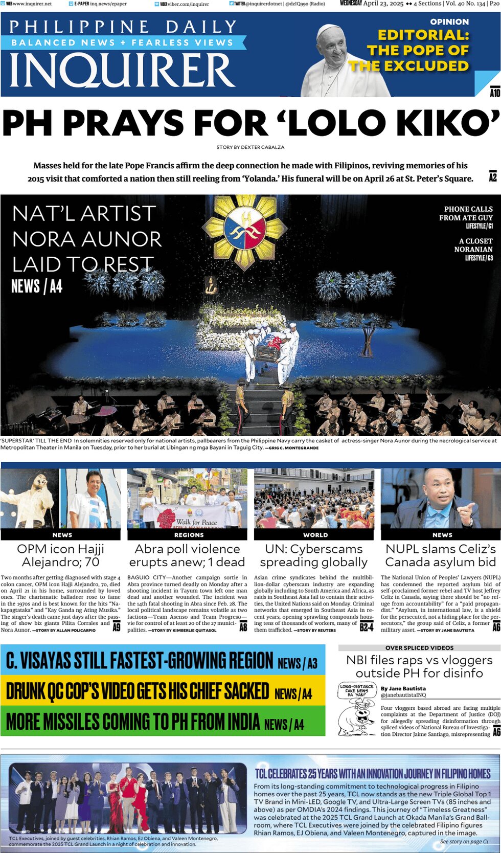 Philippine Daily Inquirer - Front Page - 04/23/2025