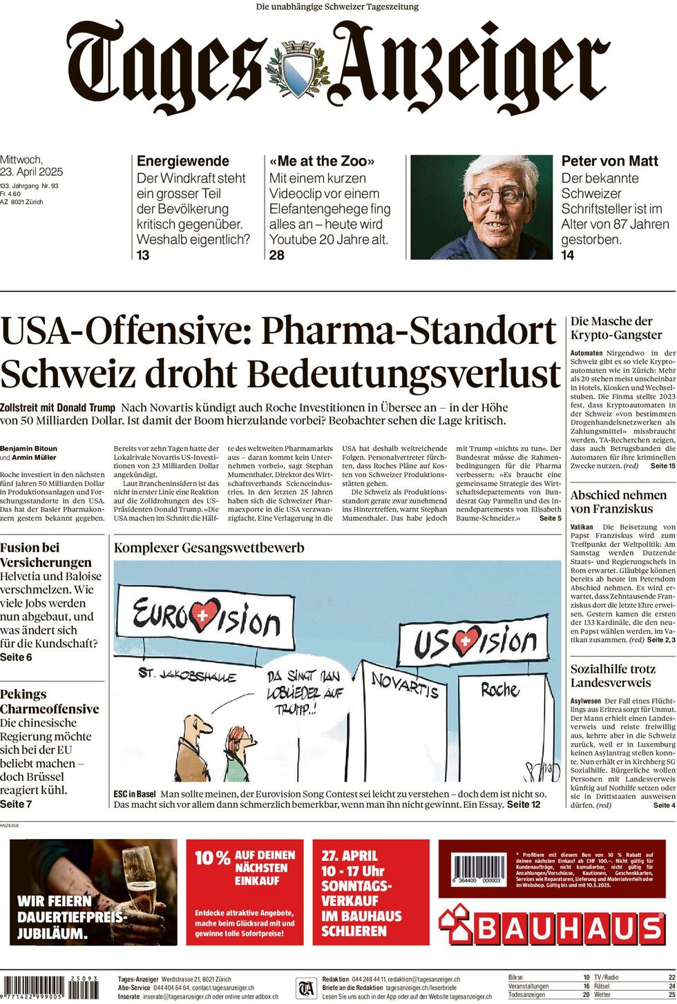 Tages-Anzeiger (Tagi TA) - Front Page - 04/23/2025
