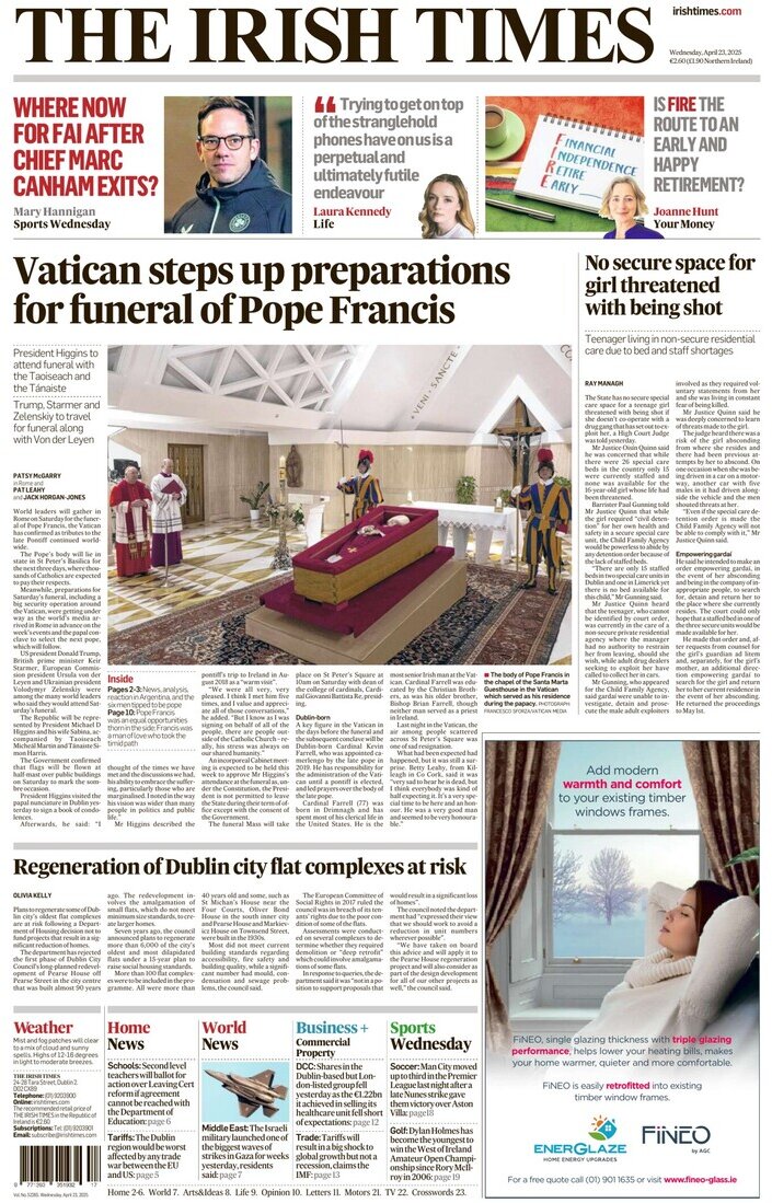 The Irish Times - Front Page - 04/23/2025