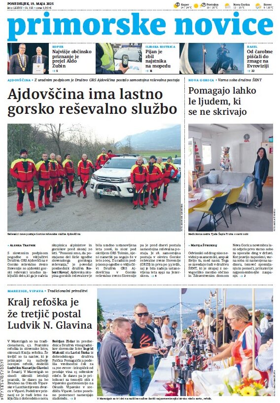 Primorske Novice - Front Page - 05/19/2025