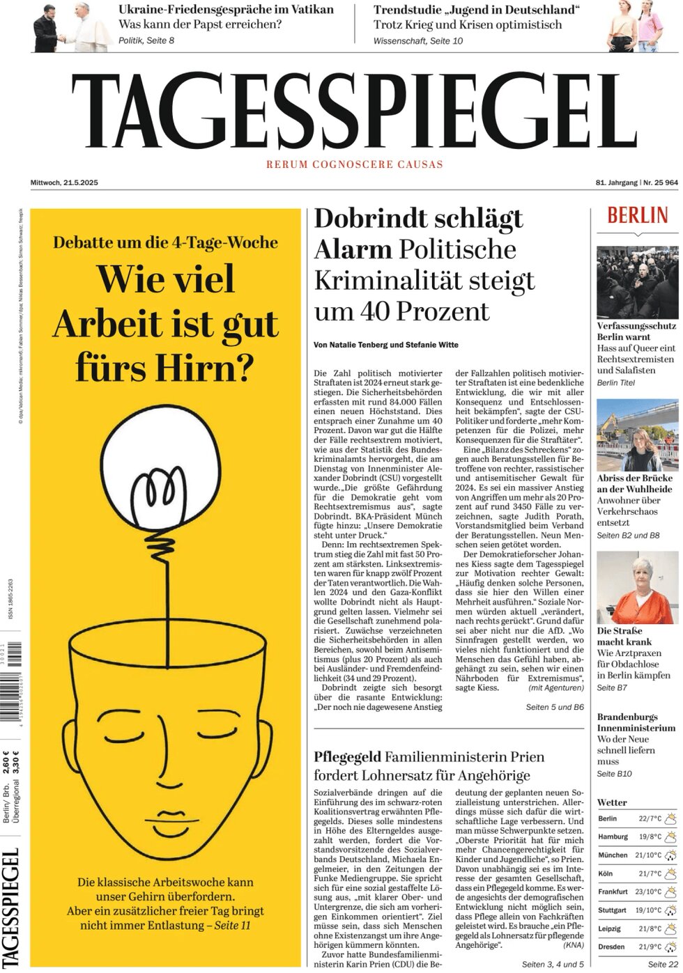 Der Tagesspiegel - Front Page - 05/21/2025