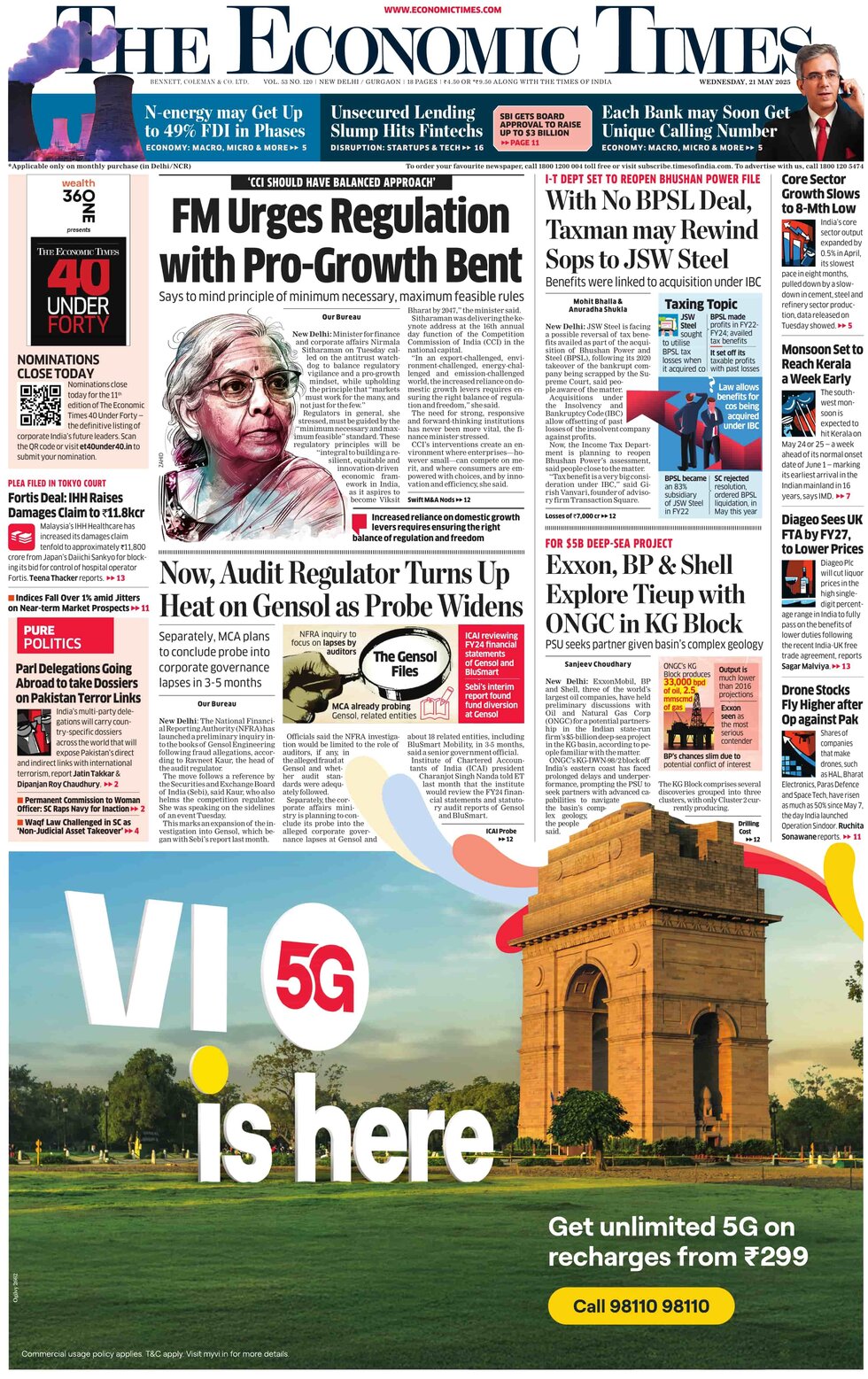 The Economic Times - Front Page - 05/21/2025