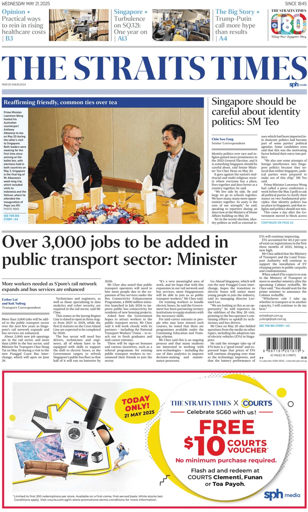 The Straits Times - Front Page - 05/21/2025