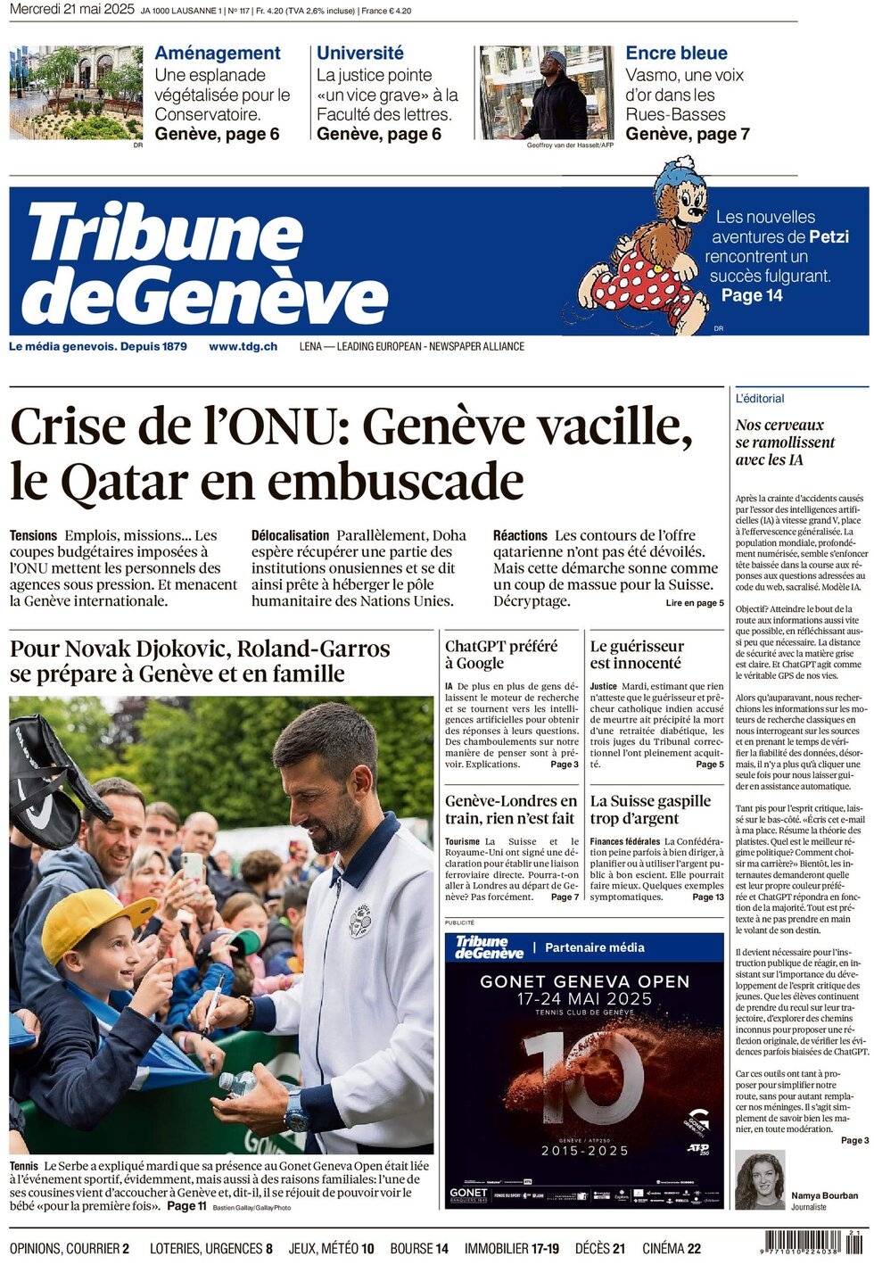 Tribune de Genève - Front Page - 05/21/2025