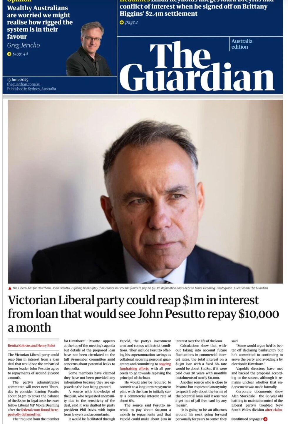 The Guardian Australia - Front Page - 06/13/2025