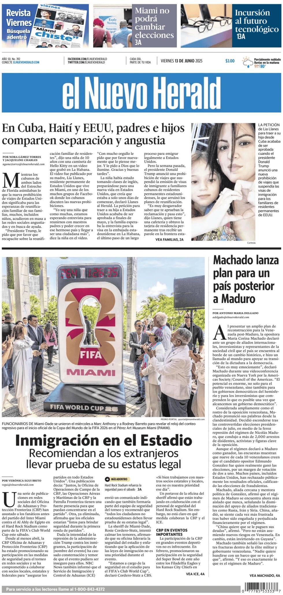 El Nuevo Herald - Cover - 06/13/2025