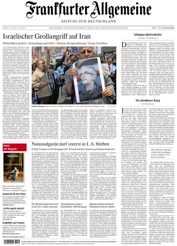 Frankfurter Allgemeine Zeitung - Front Page - 06/14/2025