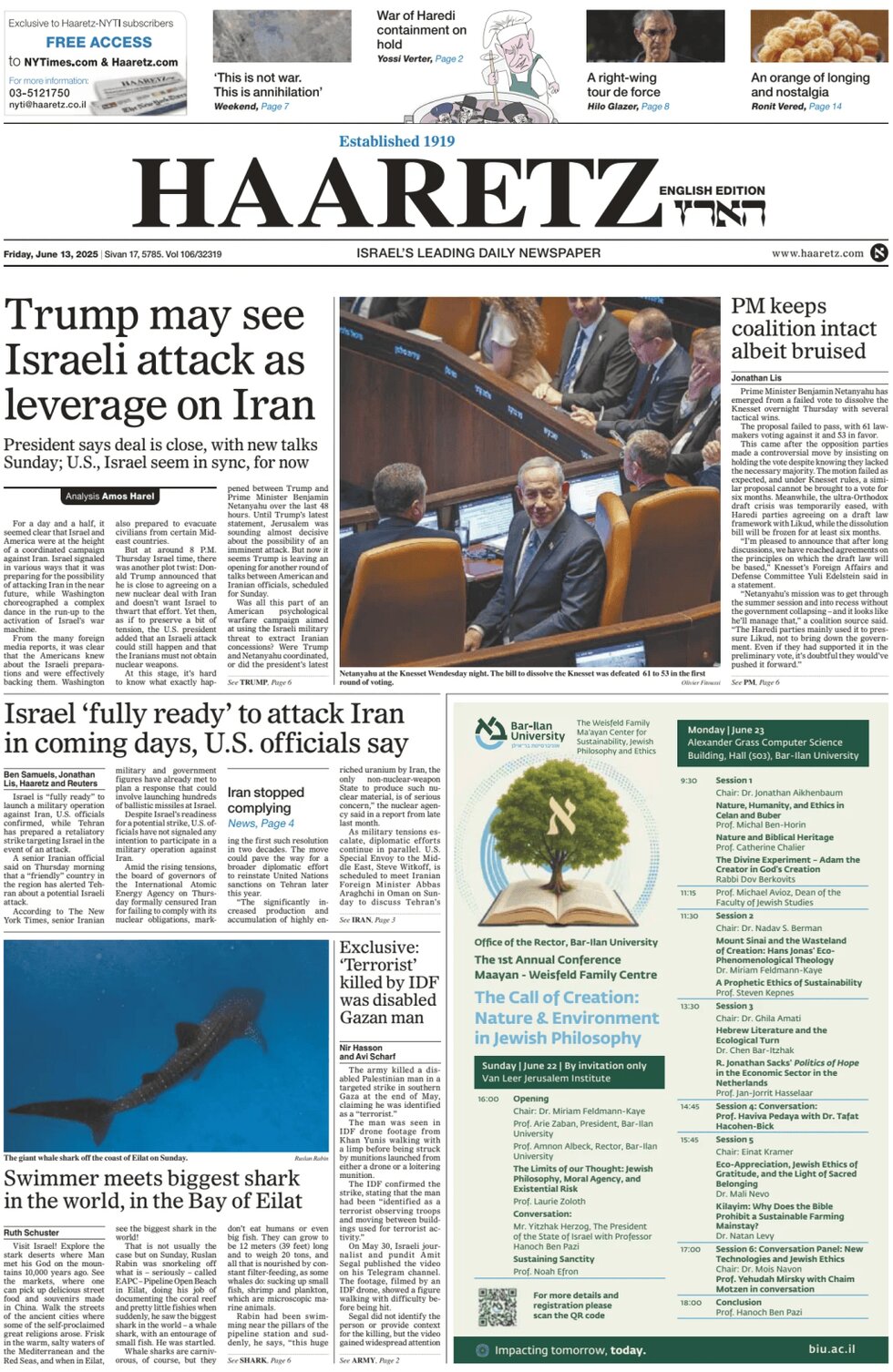 Haaretz - Front Page - 06/13/2025
