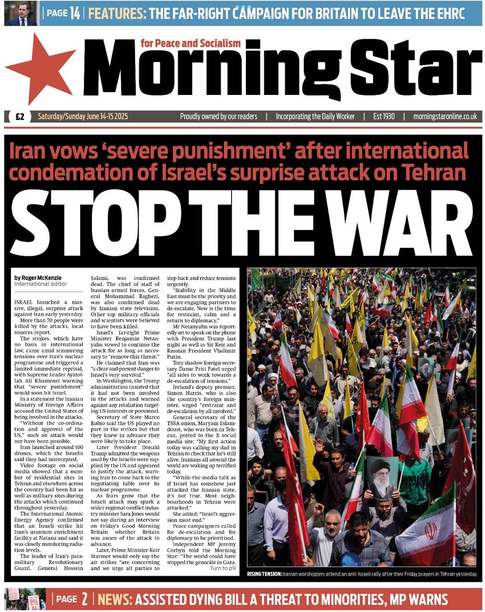 Morning Star - Front Page - 06/15/2025