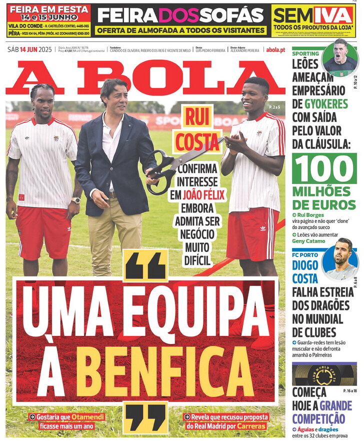 A Bola - Front Page - 06/14/2025