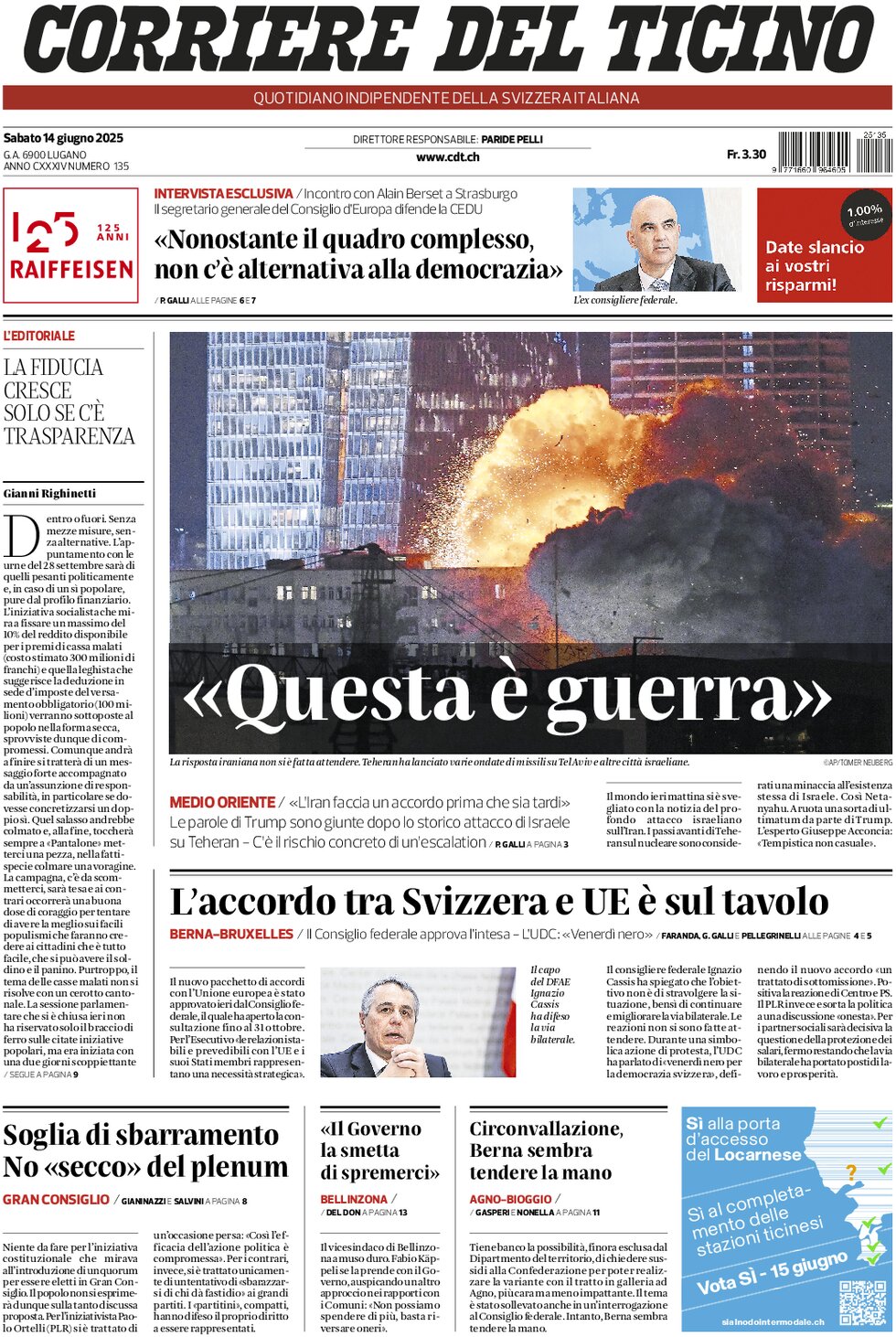 Corriere del Ticino - Front Page - 06/14/2025