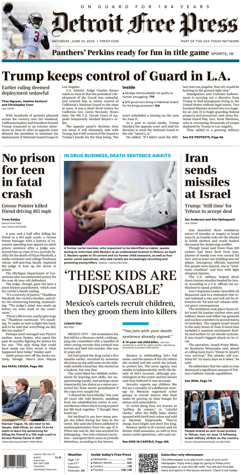 Detroit Free Press - Cover - 06/14/2025