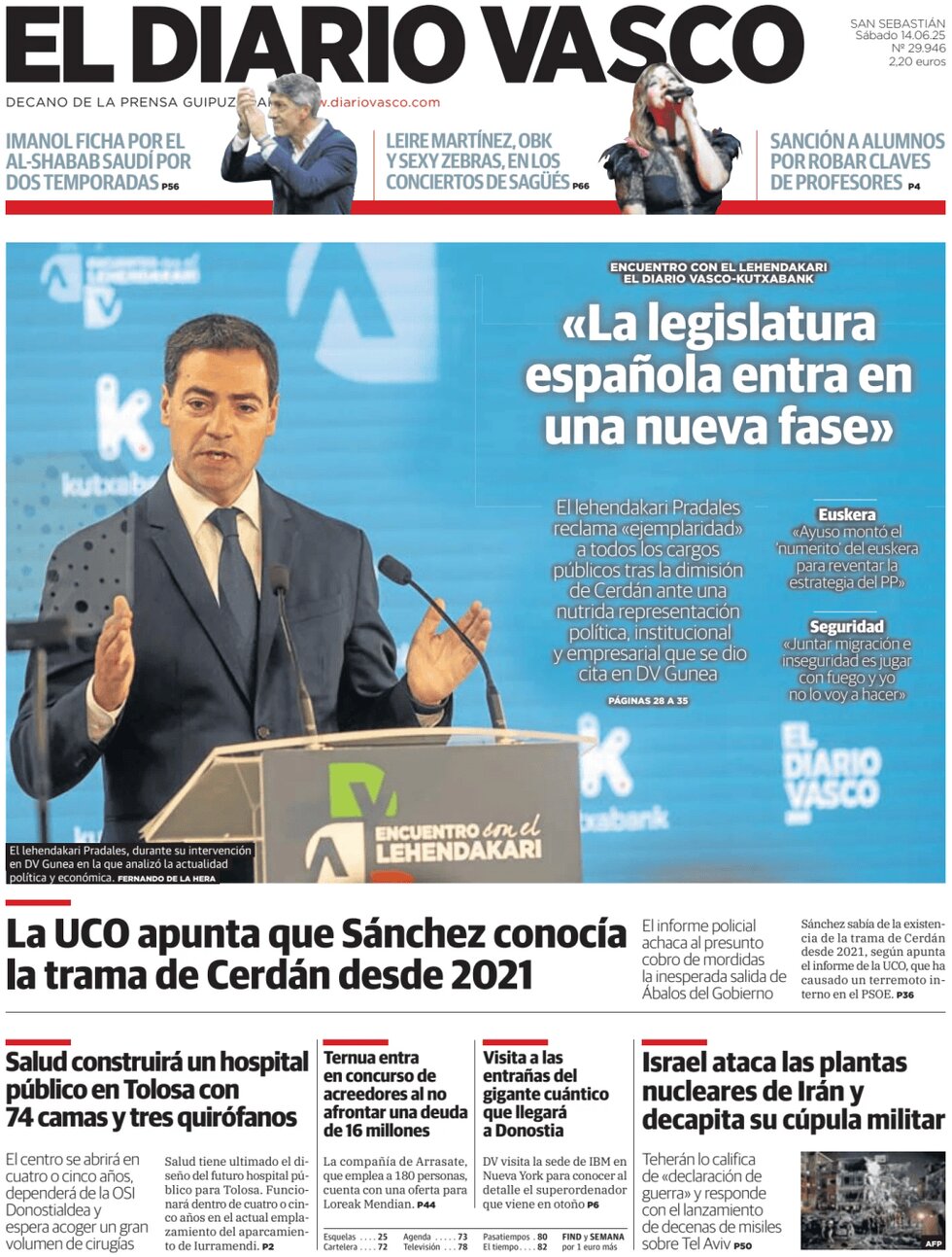 El Diario Vasco - Front Page - 06/14/2025