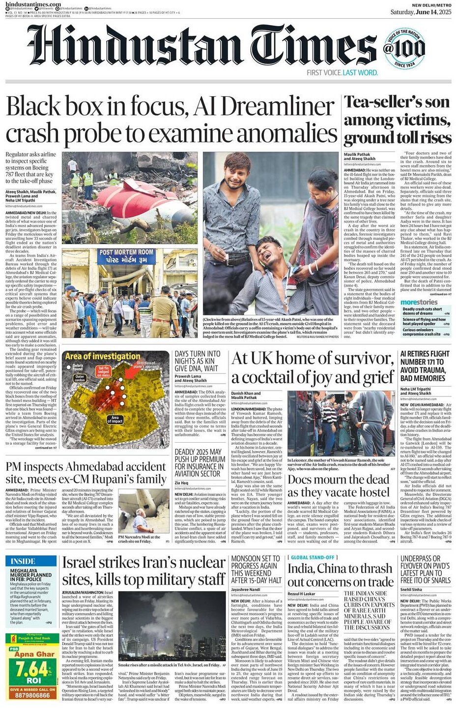 Hindustan Times - Front Page - 06/14/2025