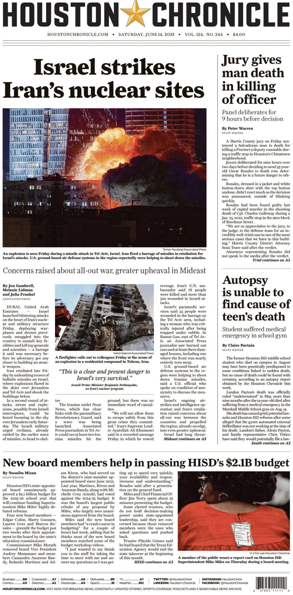 Houston Chronicle - Cover - 06/14/2025