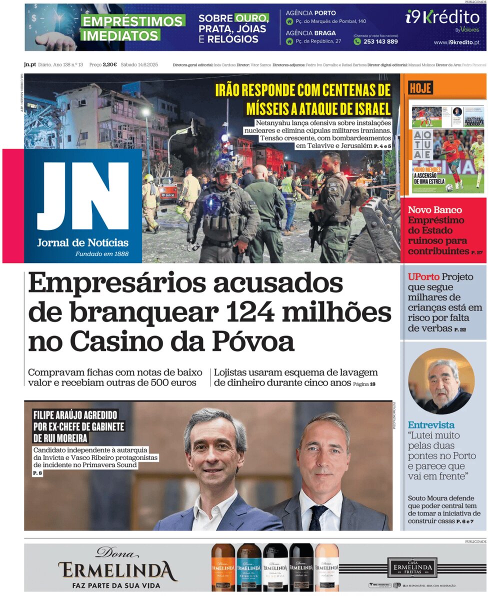 Jornal de Notícias - Front Page - 06/14/2025