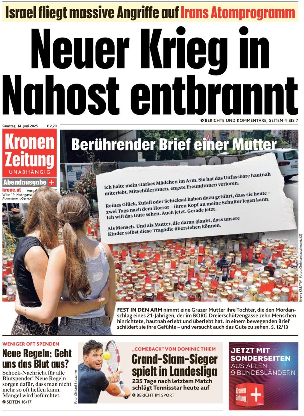 Kronen Zeitung - Front Page - 06/14/2025