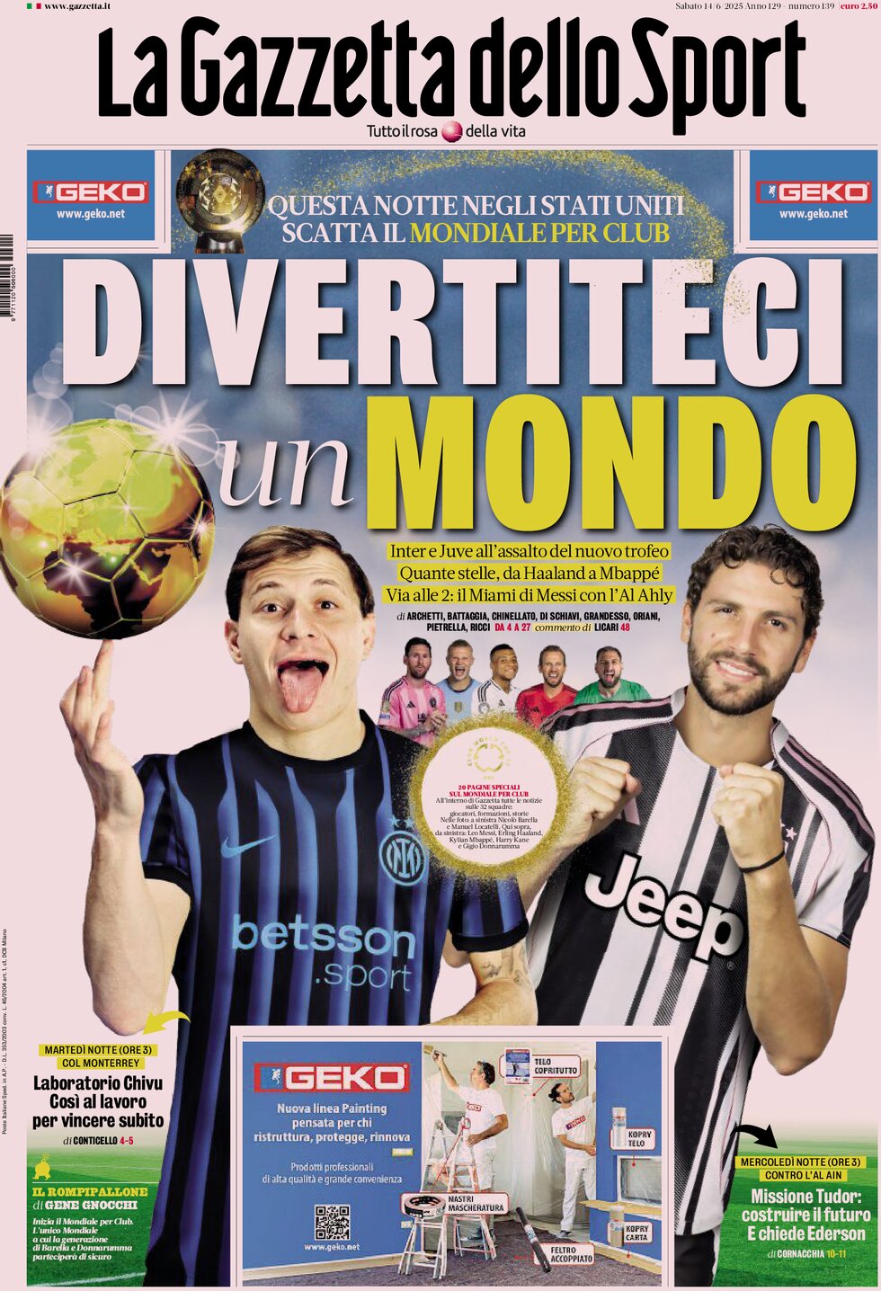 La Gazzetta dello Sport - Front Page - 06/14/2025