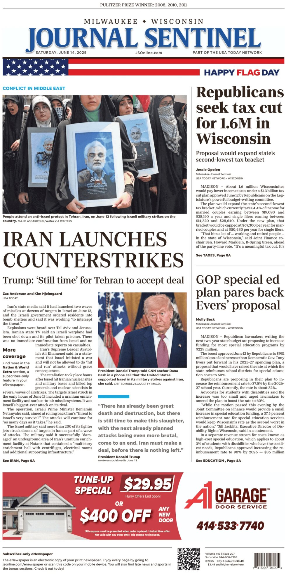 Milwaukee Journal Sentinel - Cover - 06/14/2025