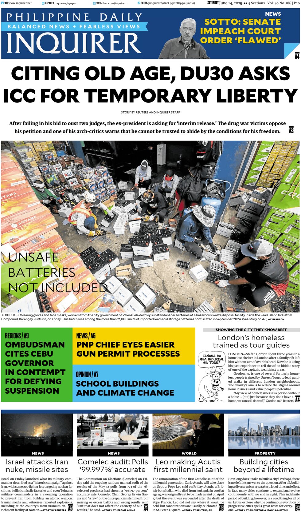 Philippine Daily Inquirer - Front Page - 06/14/2025