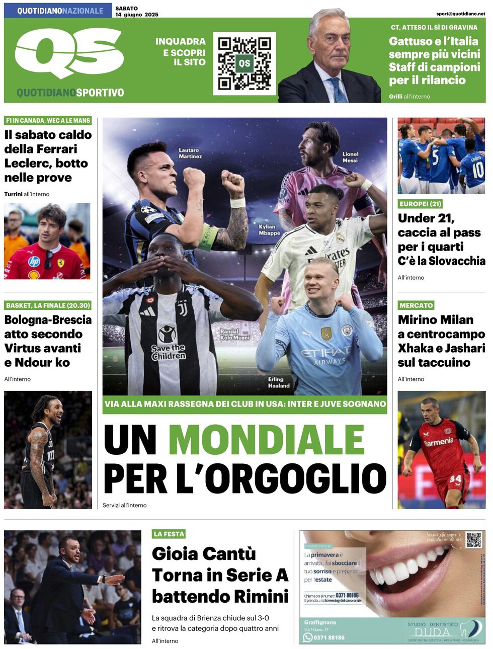 QS Quotidiano Sportivo - Front Page - 06/14/2025