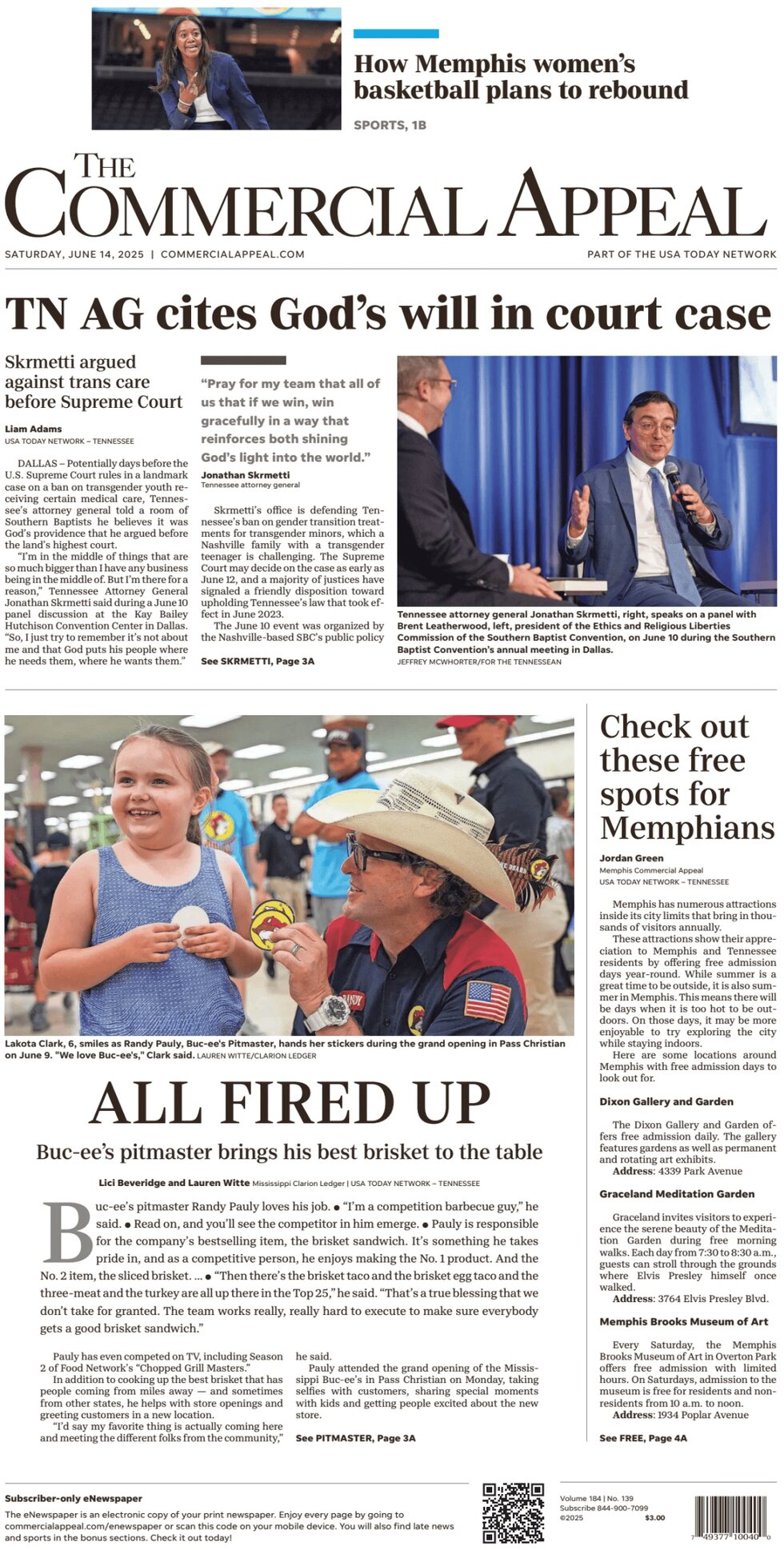 The Commercial Appeal - Cover - 06/14/2025