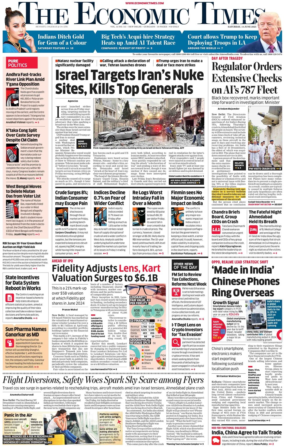 The Economic Times - Front Page - 06/14/2025