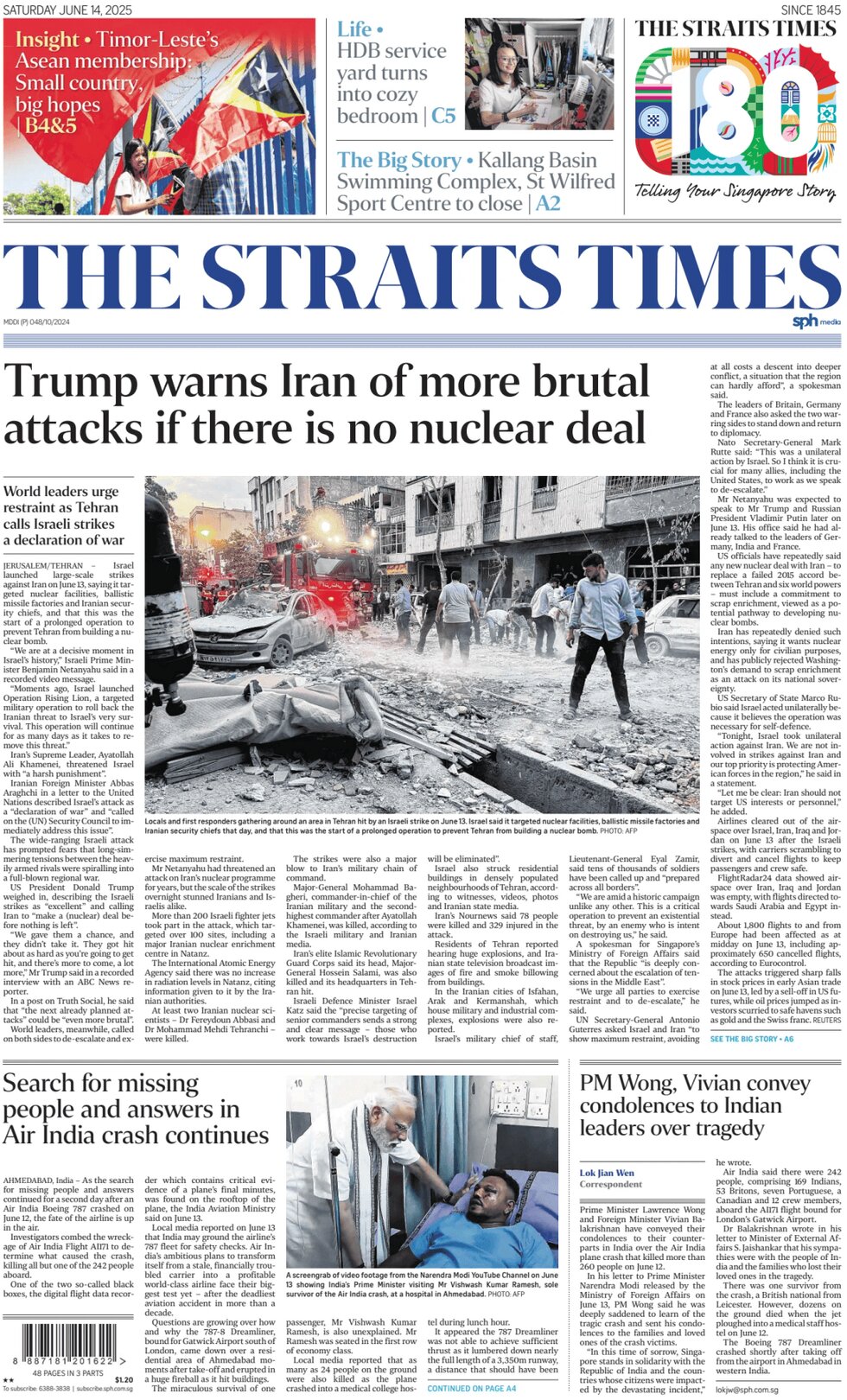 The Straits Times - Front Page - 06/14/2025