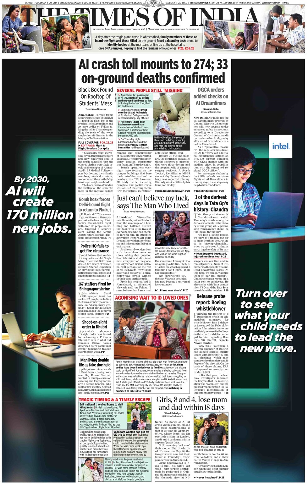 The Times of India - Front Page - 06/14/2025