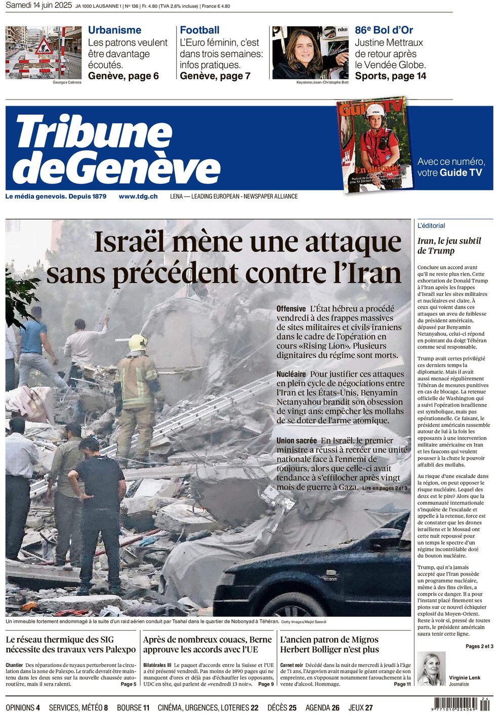 Tribune de Genève - Front Page - 06/15/2025