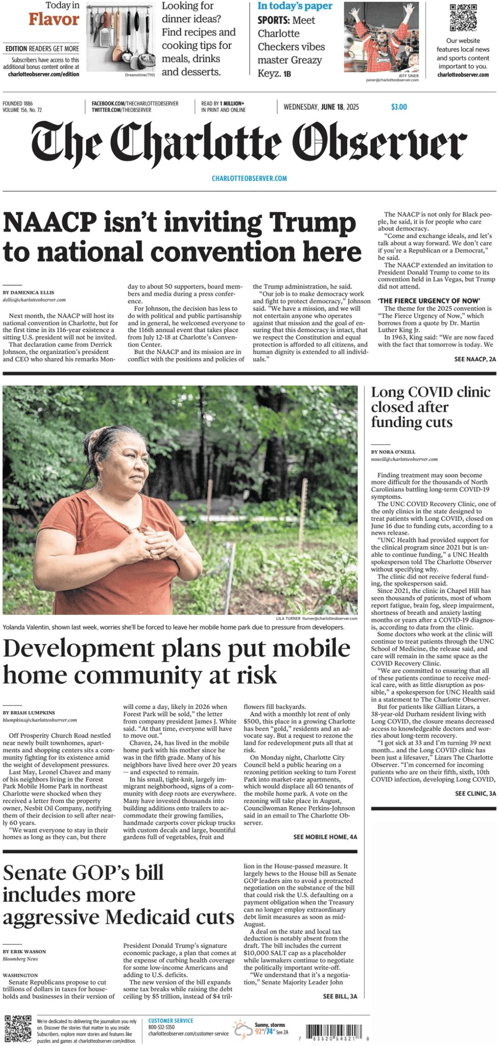 The Charlotte Observer - Cover - 06/18/2025