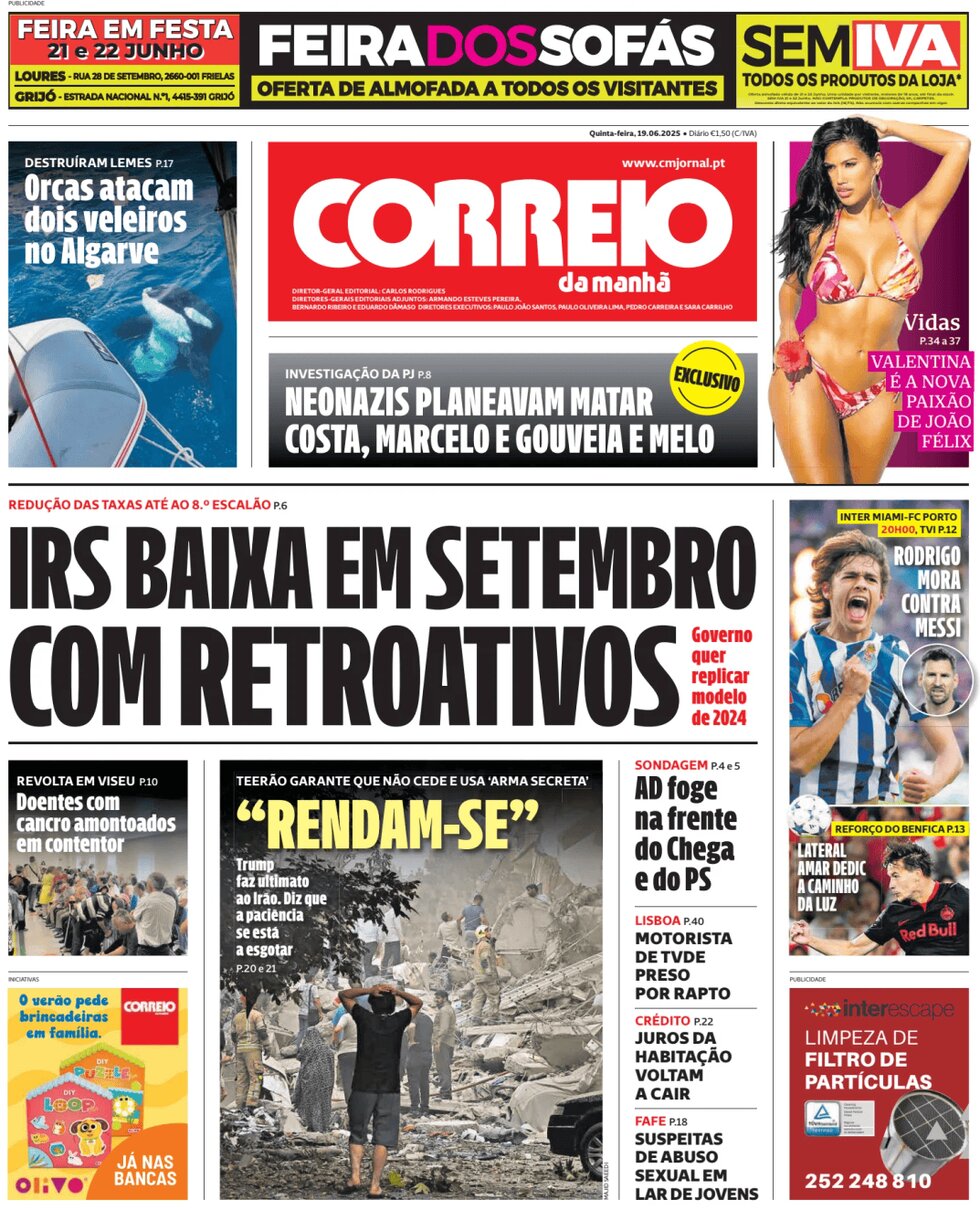 Correio da Manhã - Front Page - 06/19/2025