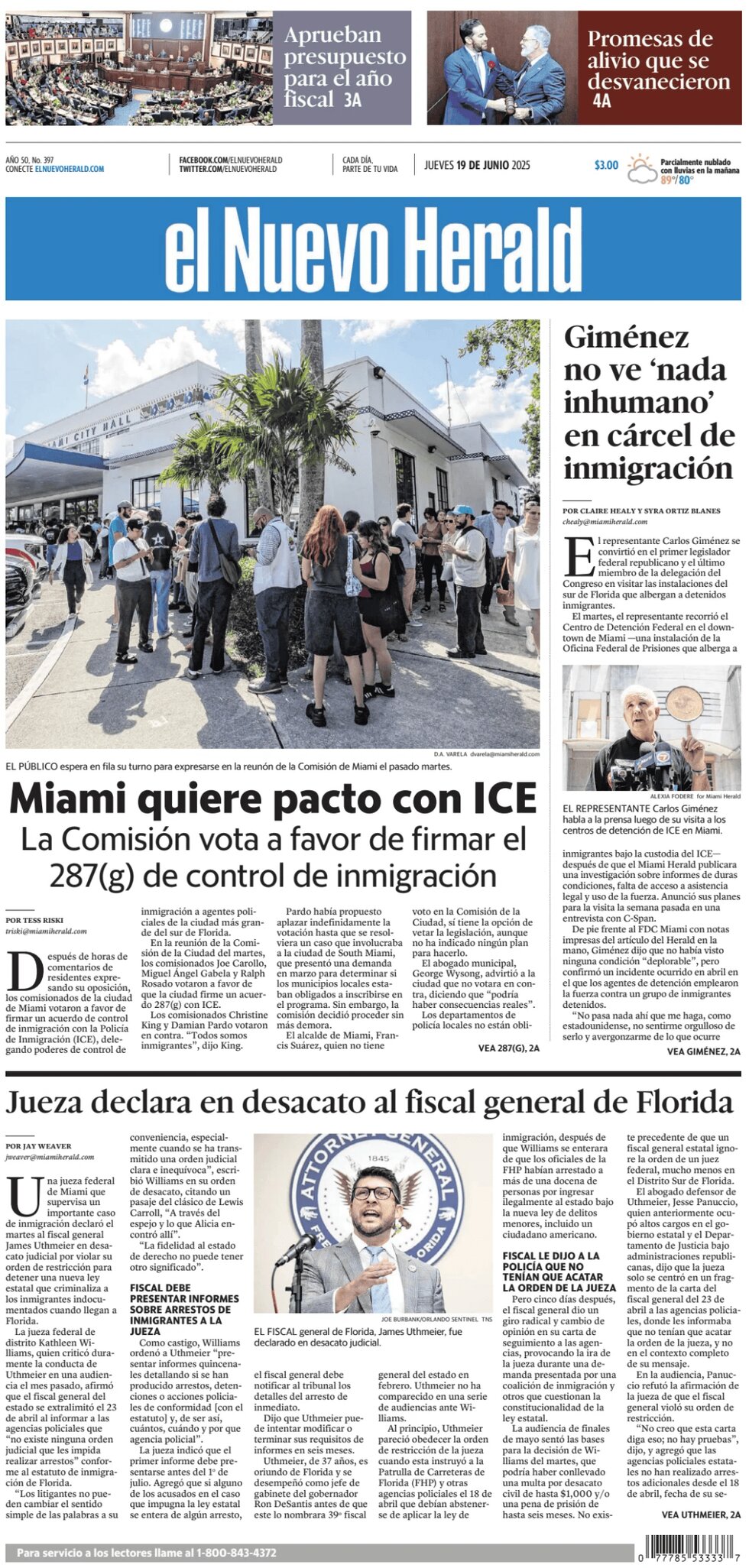 El Nuevo Herald - Cover - 06/19/2025