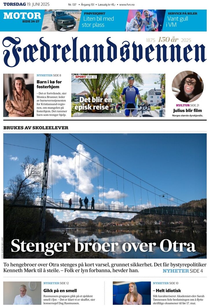 Fædrelandsvennen - Front Page - 06/19/2025