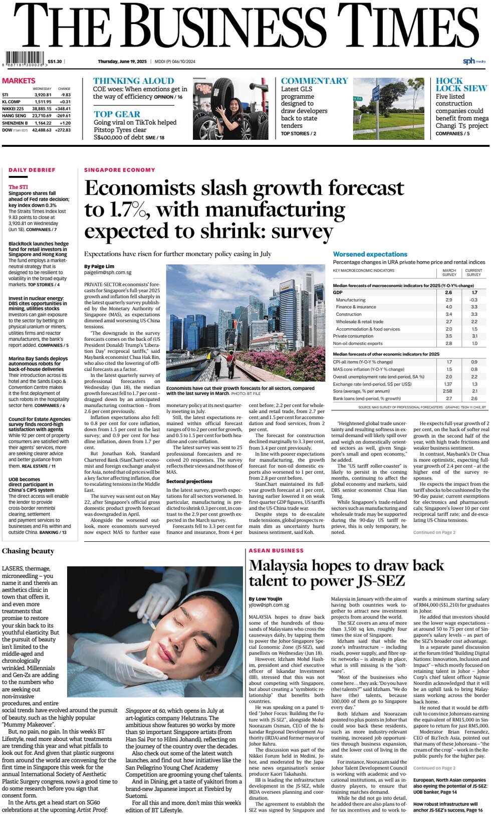 The Business Times (Singapore) - Front Page - 06/19/2025