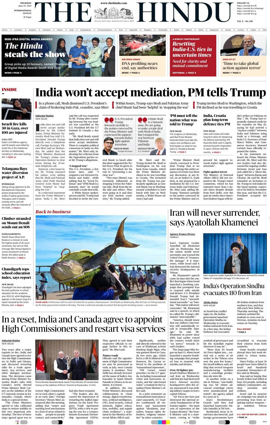 The Hindu - Front Page - 06/19/2025