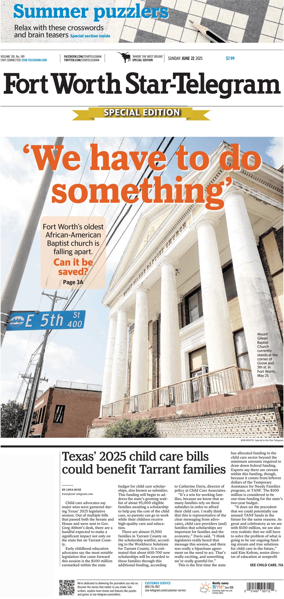 Fort Worth StarTelegram Today's Front Page, 22/06/2025