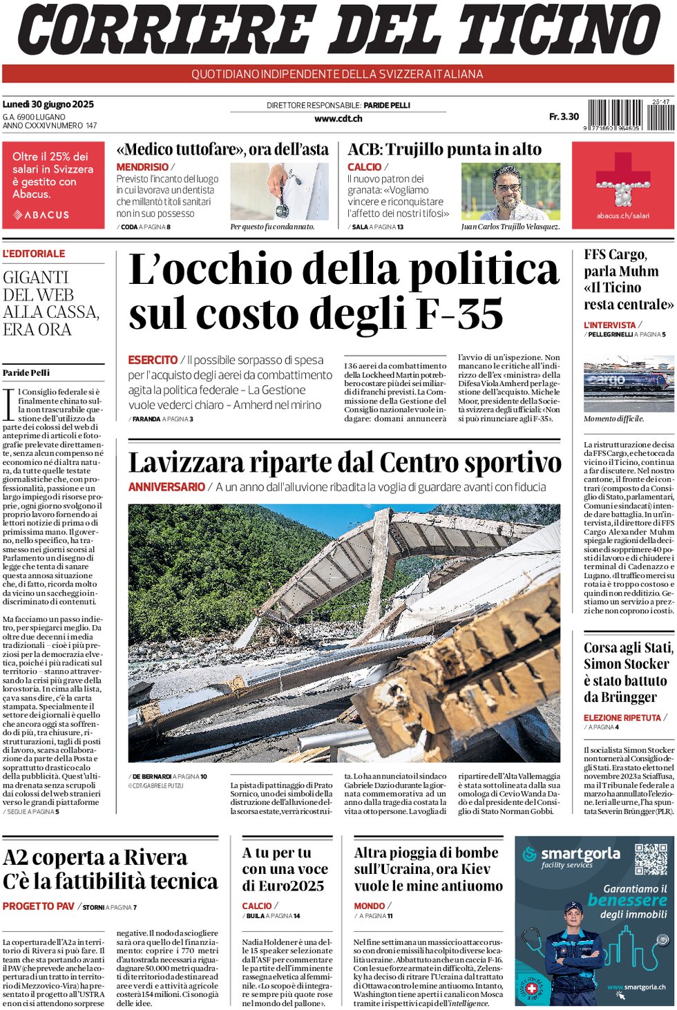 Corriere del Ticino - Front Page - 06/30/2025