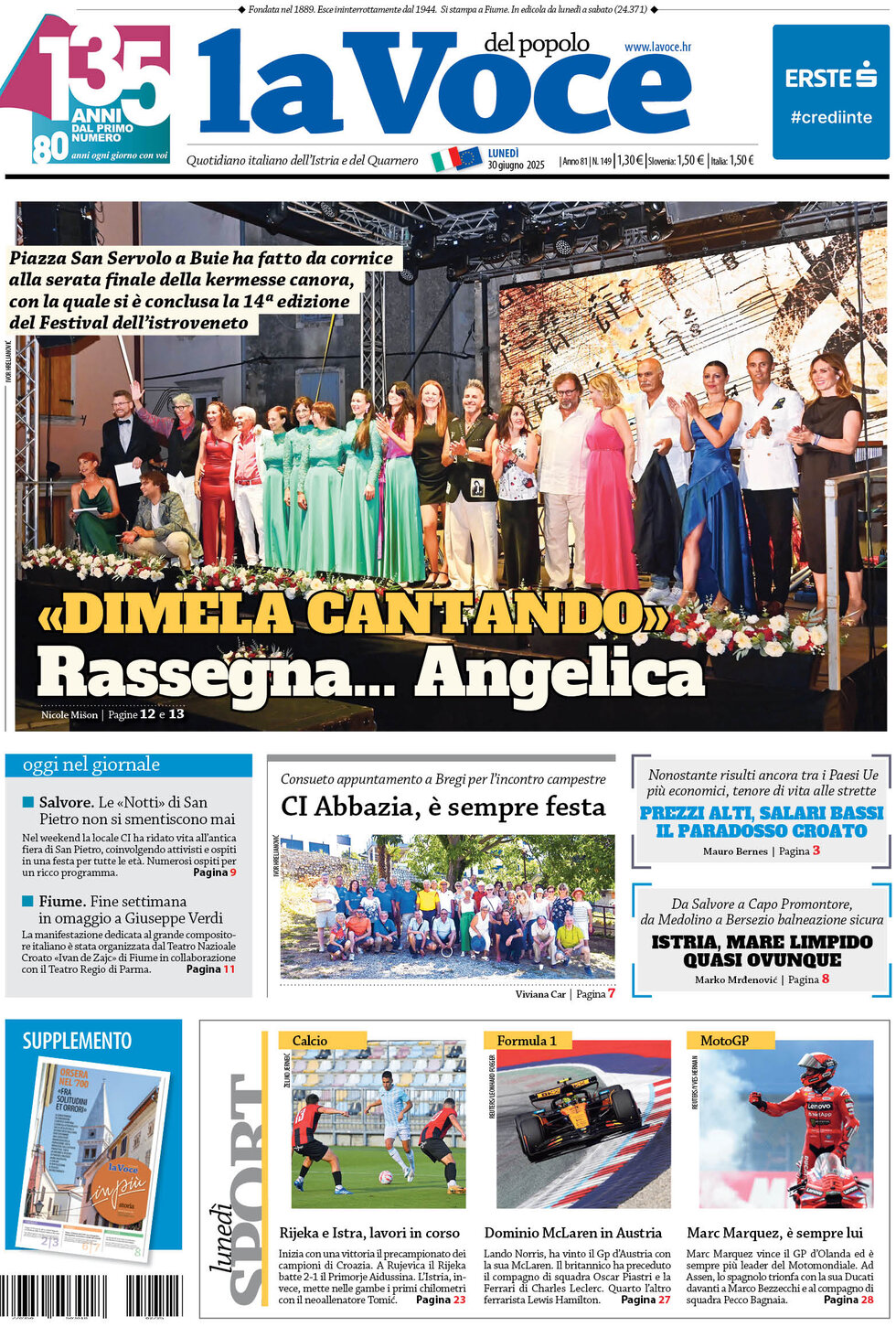 La Voce del popolo - Front Page - 06/30/2025