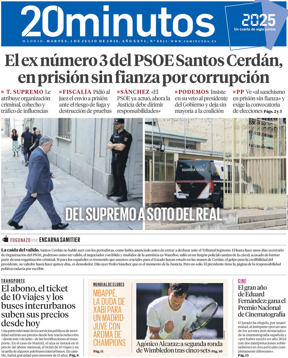 20 minutos (Madrid) - Front Page - 07/01/2025