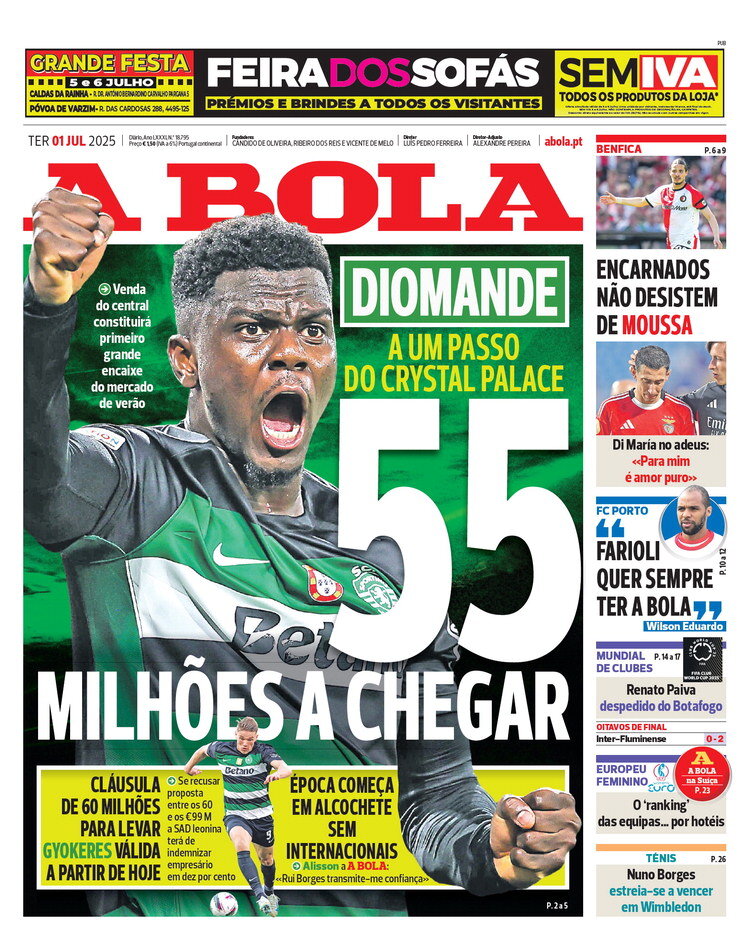 A Bola - Front Page - 07/01/2025