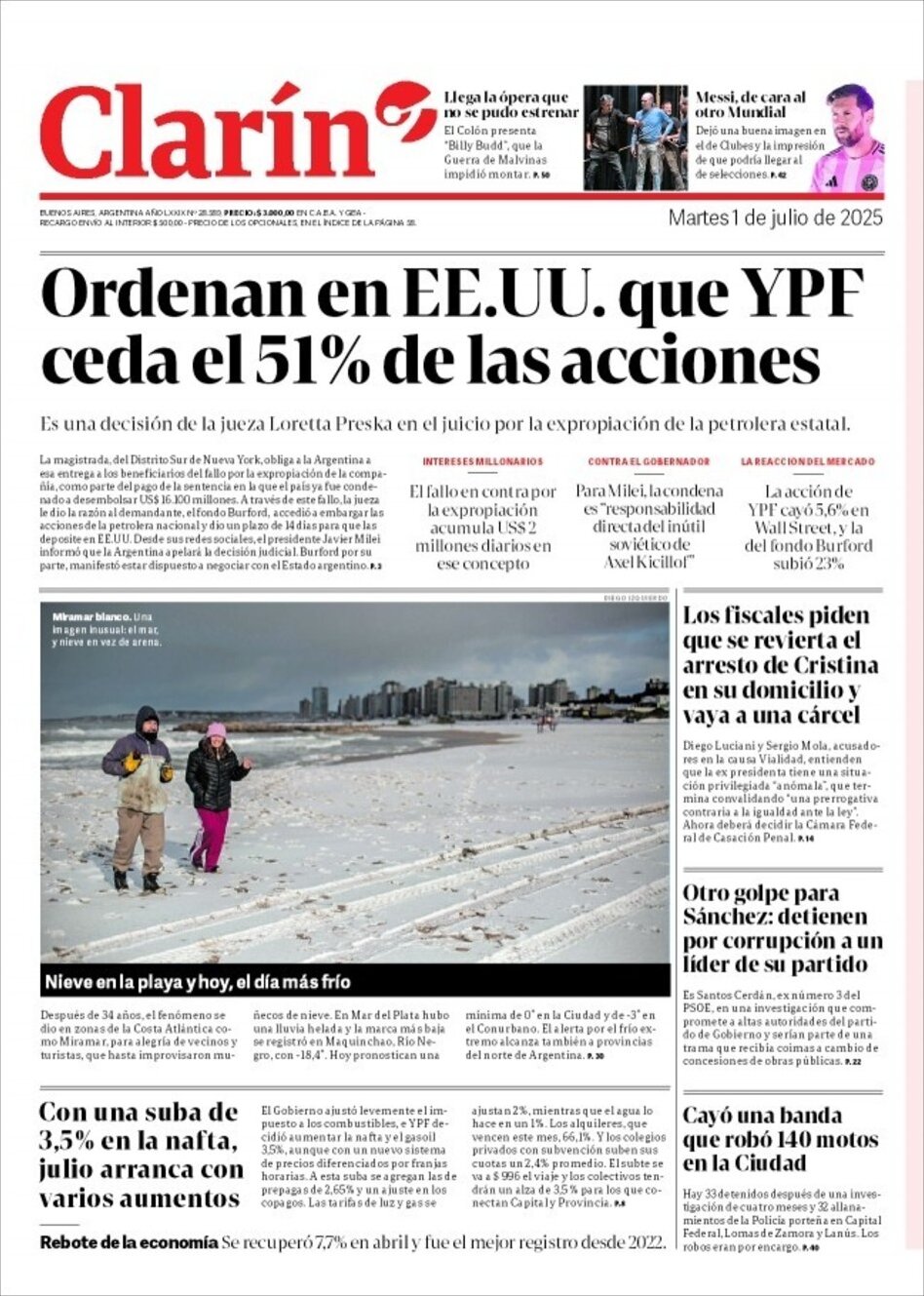 Clarín - Front Page - 07/01/2025