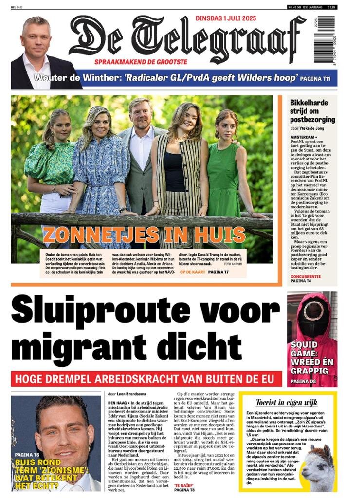 De Telegraaf - Front Page - 07/01/2025