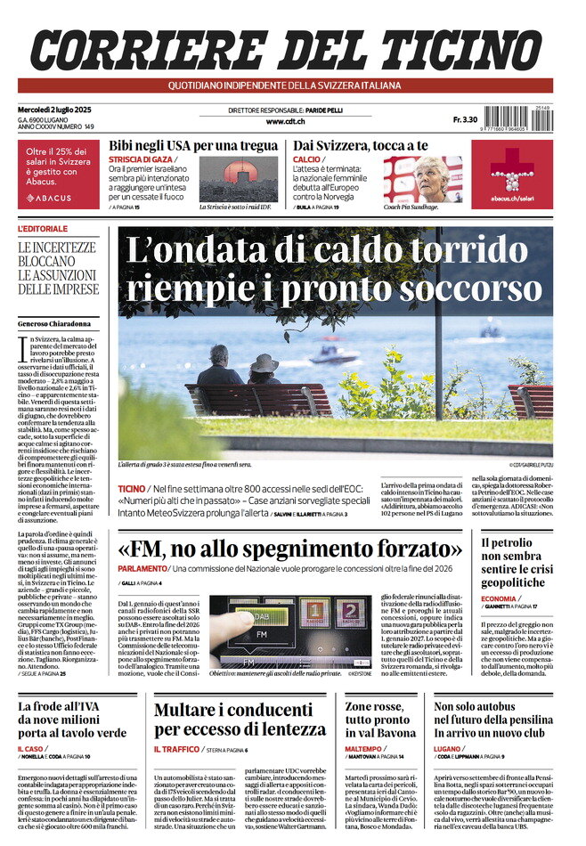 Corriere del Ticino - Front Page - 07/02/2025